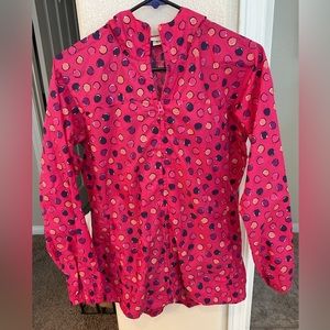 Lands End Kids Pink‎ Zip Up Hooded Raincoat Jacket w/ Pockets size XL 16